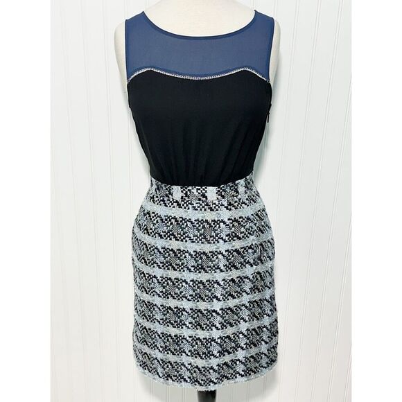 Moulinette Soeurs Women's Tweed Sleeveless Mini Dress Two-Tone Blue Black Size 2 - Picture 13 of 13
